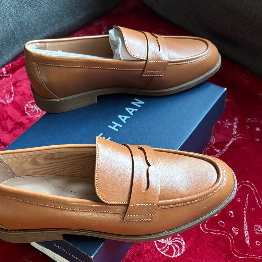 Cole Haan Cognac Leather Penny Loafers